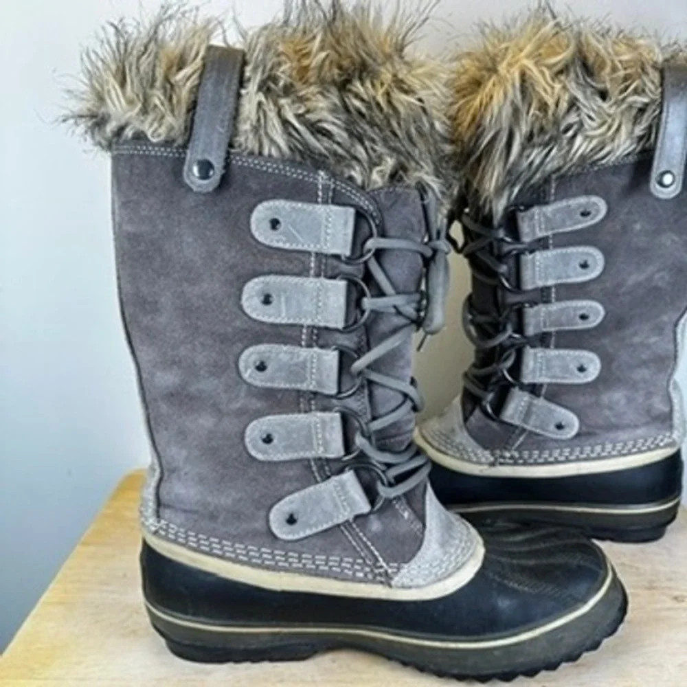 Sorel Joan of‎ Arctic Women's Waterproof Boot Size 9 Fur Lined Quarry Black Grey